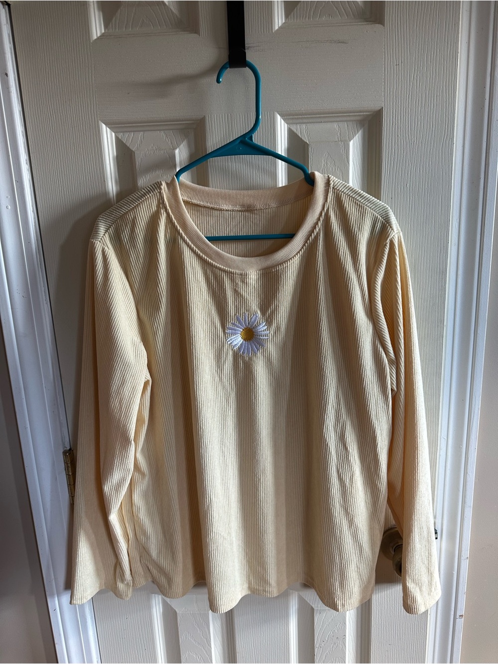SHEIN Cream Long-Sleeve Daisy Embroidered Tee